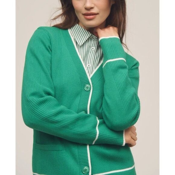 Anthropologie Green V-Neck Cardigan Sweater Womens XXS Button Up Long Sleeve NWT - Picture 8 of 10